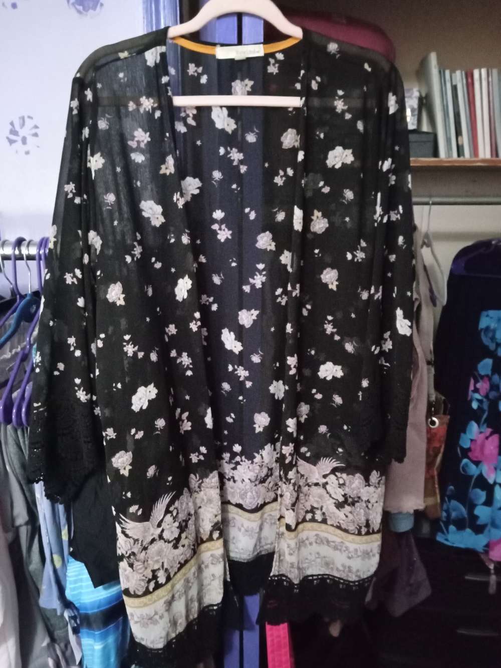 Rewind Black And Gold Sheer Kimono With Lace